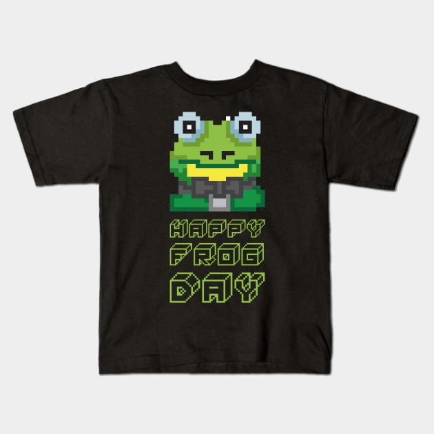 Happy Frog Day Pixel Game Gift Kids T-Shirt by melostore